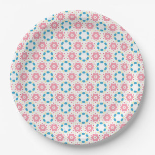 Plato De Papel Flor de estrella rosa con puntos azules