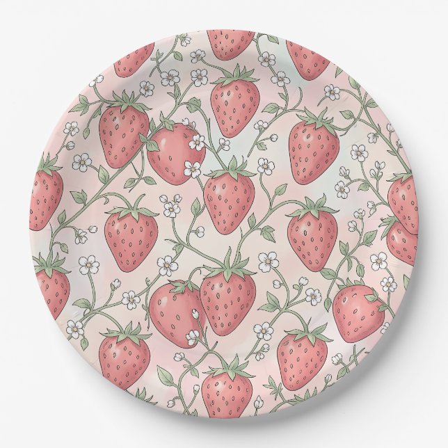 Plato De Papel Flor de Fresa Pastel (Anverso)