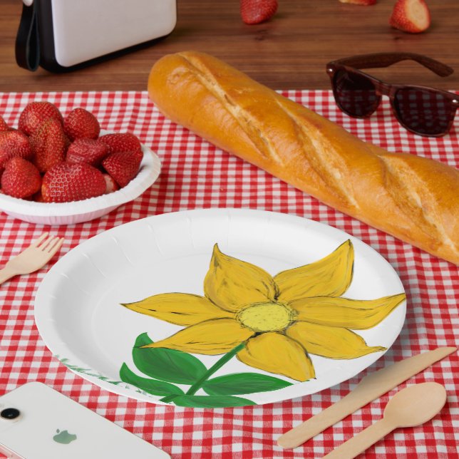 Plato De Papel Flor de girasol amarillo (Picnic)