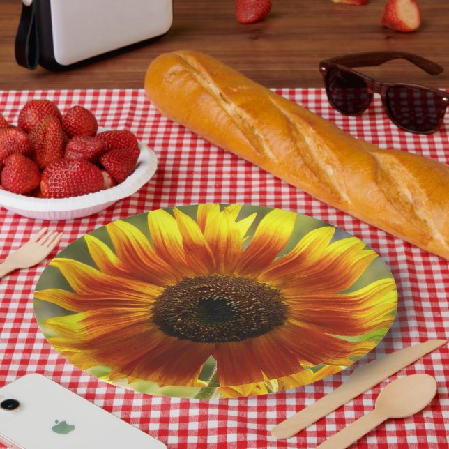 Plato De Papel Flor de girasol amarillo y bronce (Picnic)