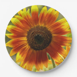 Plato De Papel Flor de girasol amarillo y bronce