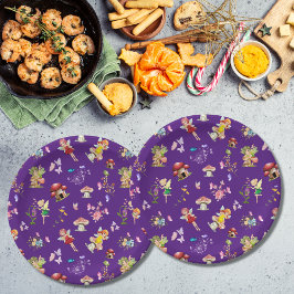 Plato De Papel Flor de hadas mariposa hongo púrpura tema