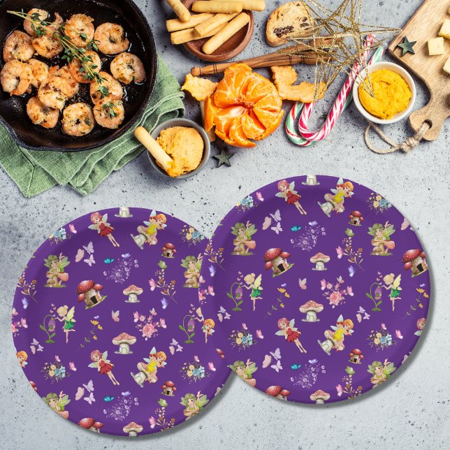 Plato De Papel Flor de hadas mariposa hongo púrpura tema (Subido por el creador)