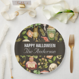 Plato De Papel Flor de hongo en planta de cráneo Resumen Hallowee