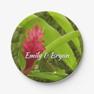 Plato De Papel Flor de Jengibre Rojo (Alpinia) Tropical