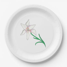 Plato De Papel Flor de Lirio Blanco