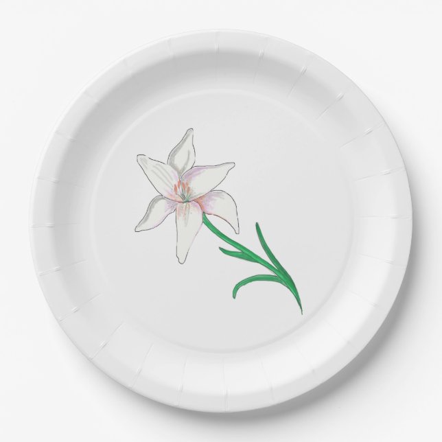 Plato De Papel Flor de Lirio Blanco (Anverso)