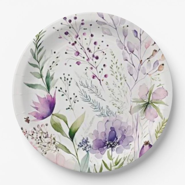 Plato De Papel Flor de lobo acuarela (Anverso)