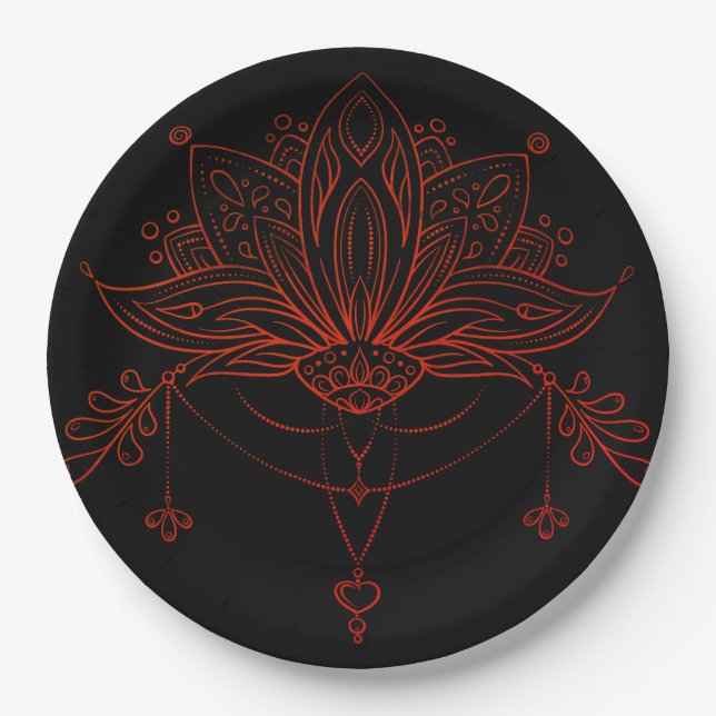 Plato De Papel Flor de Loto Boho Henna (Anverso)