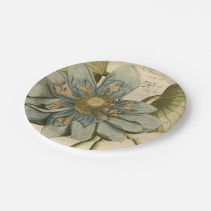 Plato De Papel Flor de Lotus azul en fondo del moreno con la