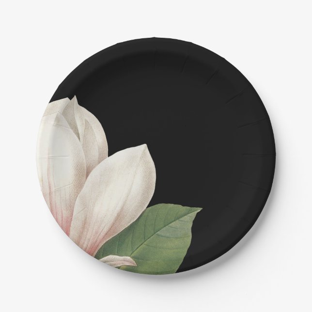 Plato De Papel Flor de Magnolia del Sur | Negro elegante (Anverso)