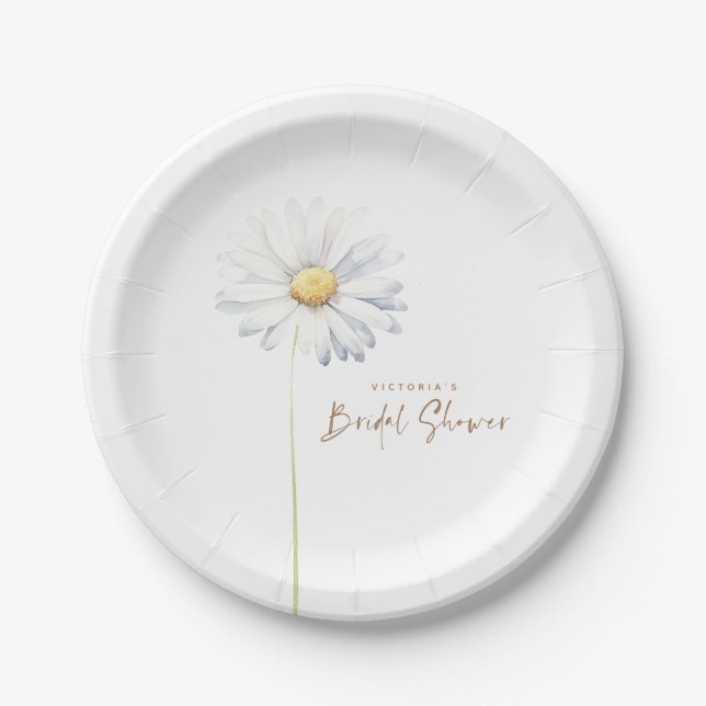Plato De Papel Flor de margarita blanca elegante ducha de novia (Anverso)