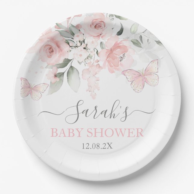 Plato De Papel Flor de mariposa rosa (Anverso)