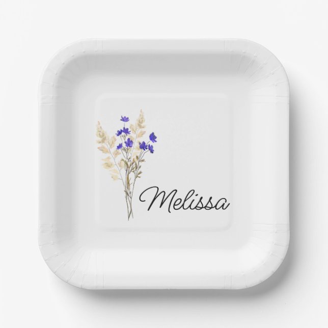 Plato De Papel Flor de nacimiento personalizada, anillo de flores (Anverso)