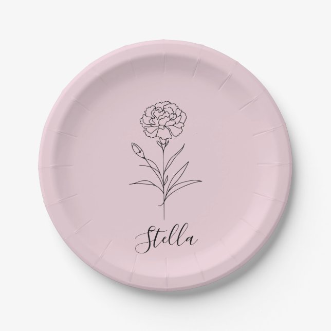 Plato De Papel Flor de natalidad personalizada en enero de carnac (Anverso)