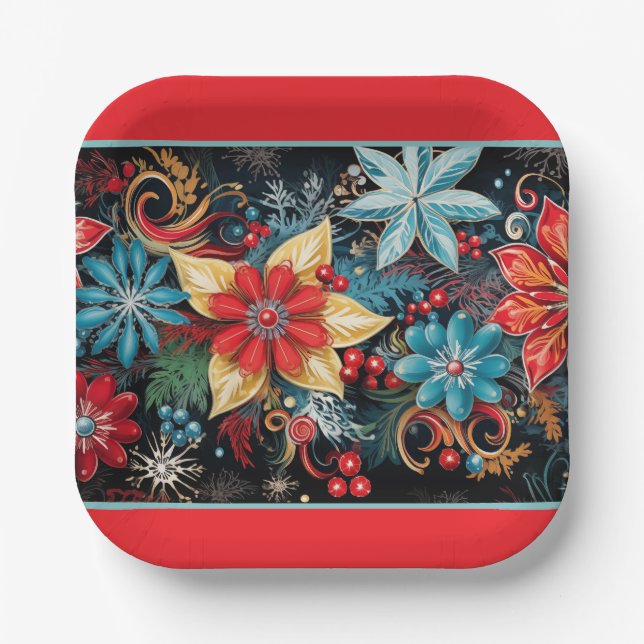 Plato De Papel Flor de Nochebuena de Navidad (Anverso)