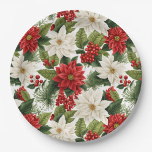 Plato De Papel Flor de Nochebuena de Navidad – Diseño Floral de V