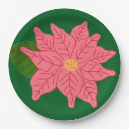 Plato De Papel Flor de Nochebuena rosa de Navidad
