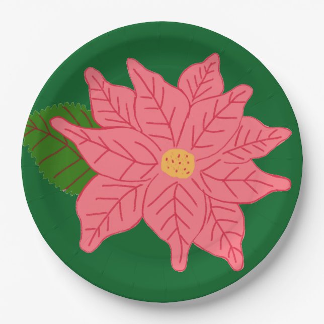 Plato De Papel Flor de Nochebuena rosa de Navidad (Anverso)