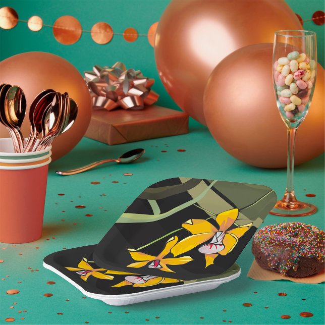 Plato De Papel Flor de orquídea amarilla Tropical Botánica (Subido por el creador)