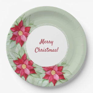 Plato De Papel Flor de Pascua de Navidad acuarela pintada a mano