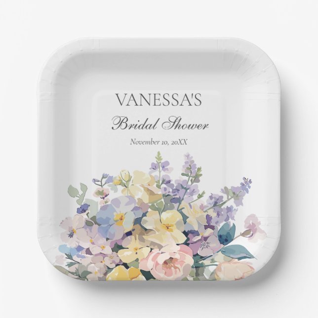 PLATO DE PAPEL FLOR DE PASTEL FLORES SILVESTRES MONOGRAMA NUPCIAL (Anverso)