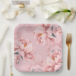 Plato De Papel Flor de peonía floral rosa