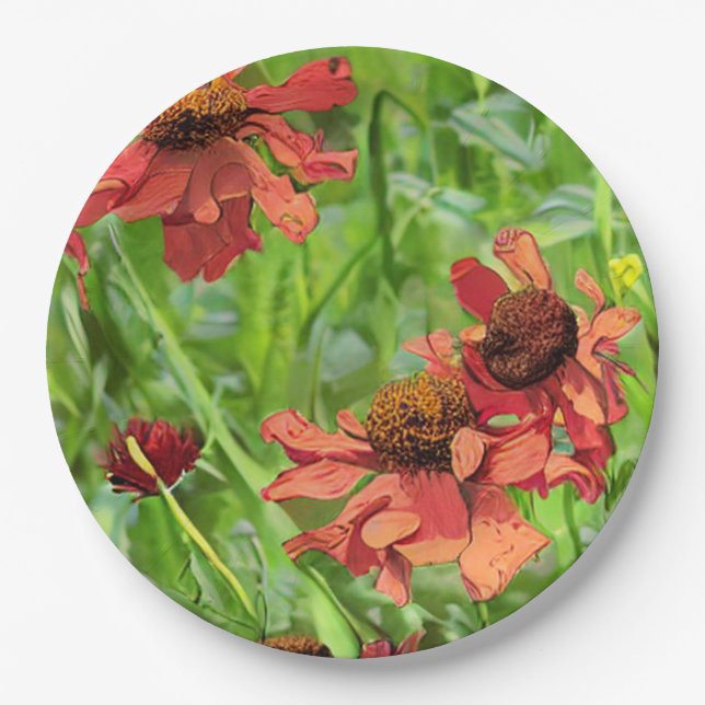 PLATO DE PAPEL FLOR DE RUDBECKIA ROJA (Anverso)