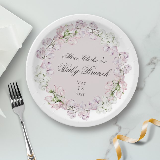 Plato De Papel Flor de Sweet Pea Bebé brunch elegante Redondo (Subido por el creador)