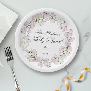 Plato De Papel Flor de Sweet Pea Bebé brunch elegante Redondo