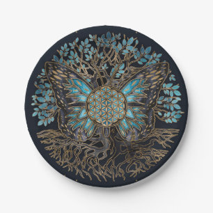 Plato De Papel Flor de vida - Árbol de vida - Mariposa
