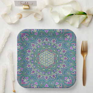 Plato De Papel Flor De Vida - Mandala Estilo India 1