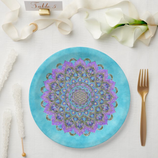 Plato De Papel Flor De Vida - Mandala Estilo India 2 (Boda)
