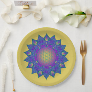 Plato De Papel Flor de vida - Mandala india 3