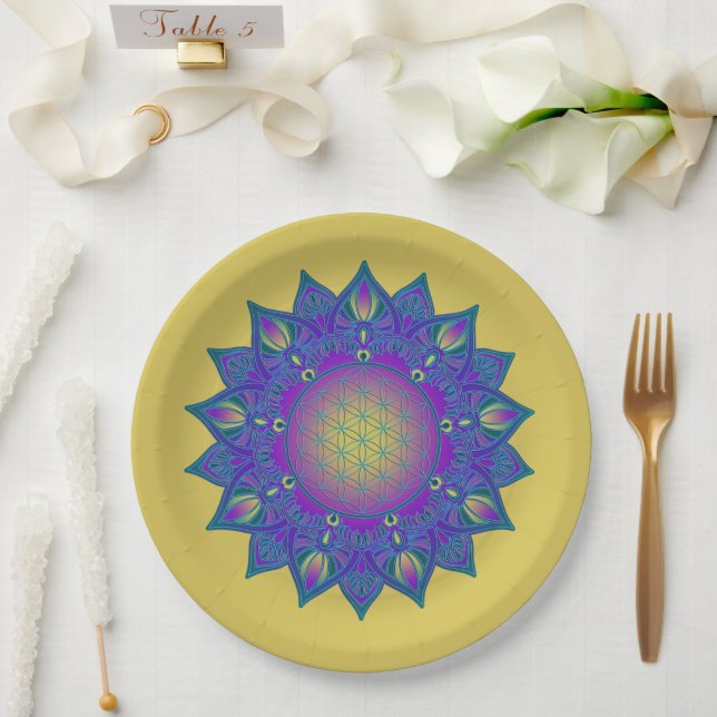 Plato De Papel Flor de vida - Mandala india 3 (Boda)