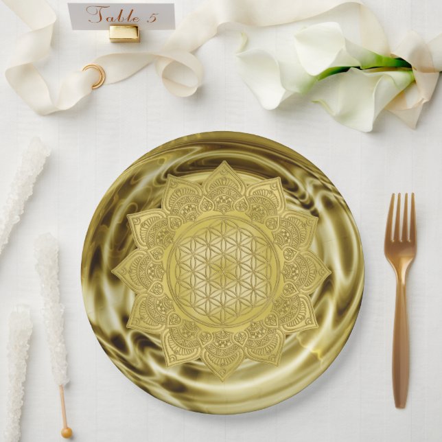 Plato De Papel Flor de vida - Mandala india 4 (Boda)