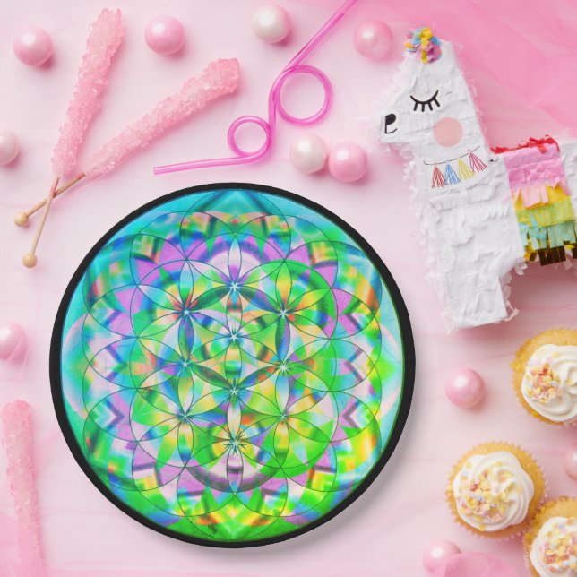 Plato De Papel Flor de vida Placas de papel verde (Fiesta)