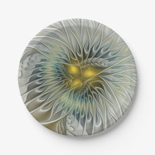 Plato De Papel Flor dorada Fantasía arte fractal abstracto