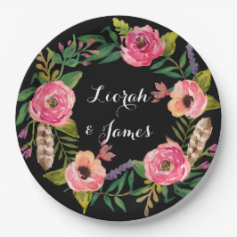 Plato De Papel Flor dulce y romántica de acuarela