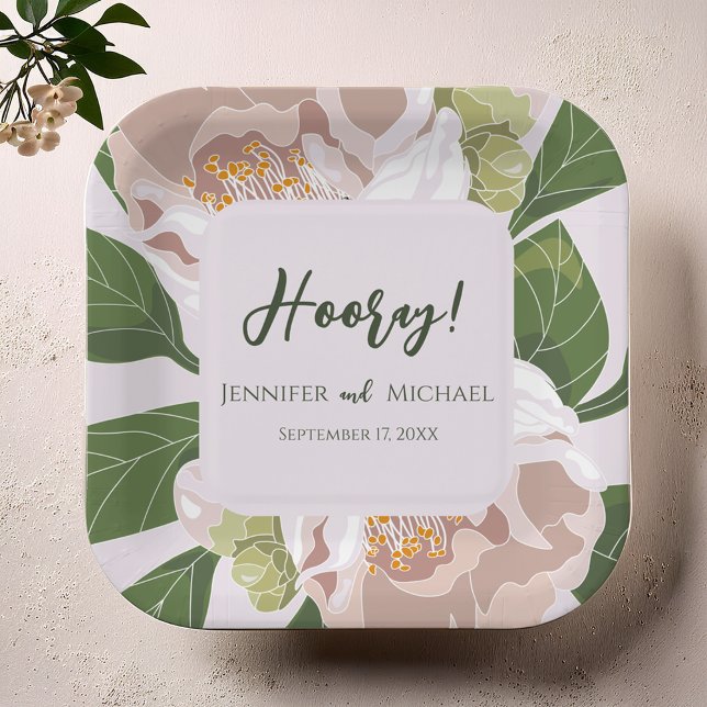 Plato De Papel Flor exuberante y verde Elegante matrimonio (Lush Flower and Greenery Elegant Wedding Paper Plates)