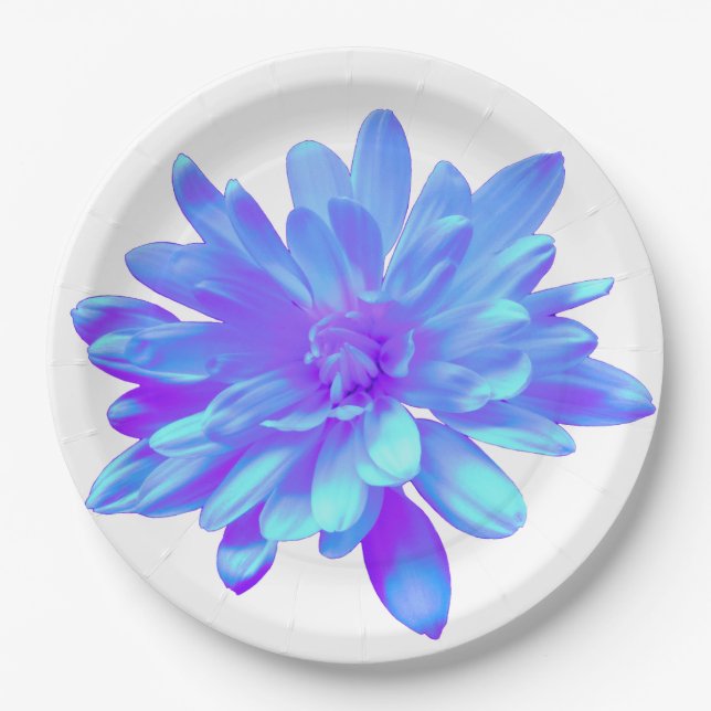 Plato De Papel Flor floral azul violeta elegante (Anverso)