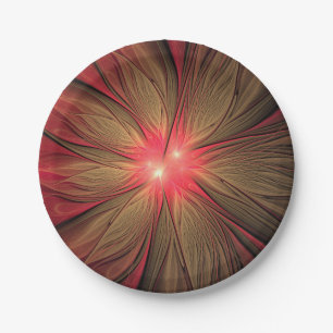 Plato De Papel Flor fractal de fanatismo rojo