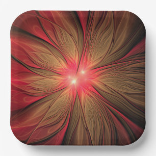 Plato De Papel Flor fractal de fanatismo rojo