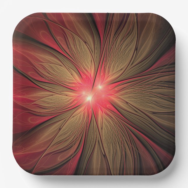 Plato De Papel Flor fractal de fanatismo rojo (Anverso)