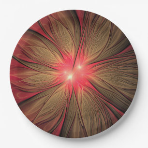 Plato De Papel Flor fractal de fanatismo rojo