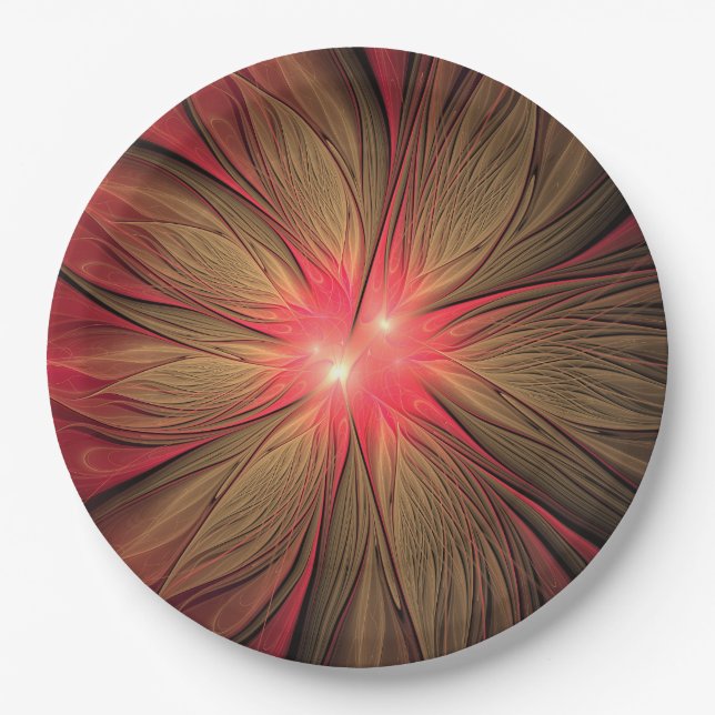 Plato De Papel Flor fractal de fanatismo rojo (Anverso)