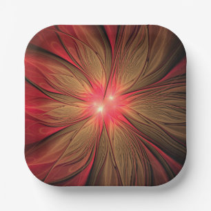 Plato De Papel Flor fractal de fanatismo rojo