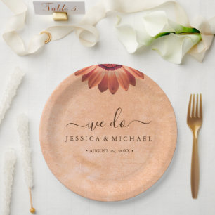 Plato De Papel Flor Gerbera en el Boda de melocotón abstracto