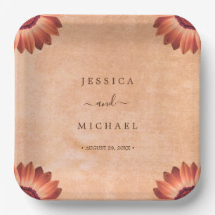 Plato De Papel Flor Gerbera en el Boda de melocotón abstracto