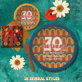 Plato De Papel Flor hippie retro 70 cumpleaños